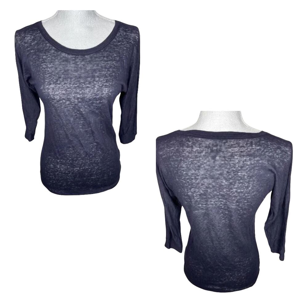 J.CREW 43107 Blue 100% Linen 3/4 Sleeve Scoop Neck  Pullover Top XS